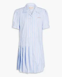 Marni Pleated striped cotton-poplin mini shirt dress - Blue Blue