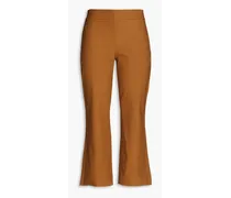 Cropped twill flared pants - Brown