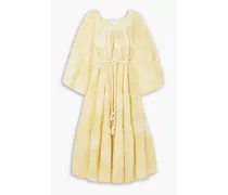 Belted tie-dyed linen and cotton-blend seersucker maxi dress - Yellow