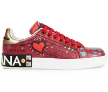 Dolce & Gabbana Portofino embellished printed leather sneakers - Red Red