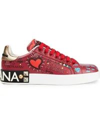 Dolce & Gabbana Portofino embellished printed leather sneakers - Red Red