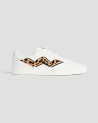 Stuart Weitzman Daryl II calf hair-trimmed leather sneakers - White White