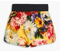 Floral-print crepe de chine shorts - Yellow
