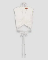 Altuzarra Ayana cropped embellished tie-detailed crepe top - White White