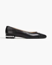 Stuart Weitzman Faux pearl-embellished leather ballet flats - Black Black