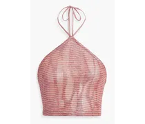 Cropped metallic crochet-knit halterneck top - Pink