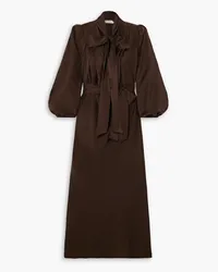 Zimmermann Billow pussy-bow belted silk-satin midi dress - Brown Brown