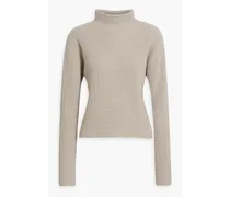 Olive ribbed merino wool turtleneck sweater - White