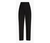 Pleated linen-blend straight-leg pants - Black
