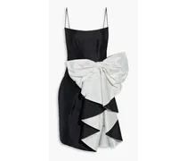 Bow-embellished draped two-tone silk-shantung mini dress - Black