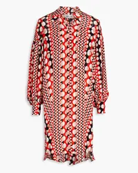 Diane von Furstenberg Tyra fil coupé-paneled printed crepe de chine mini shirt dress - Red Red