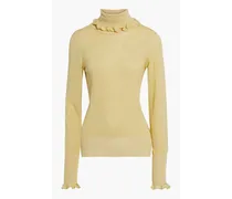 Ruffle-trimmed knitted turtleneck sweater - Yellow
