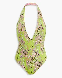 Emilio Pucci Printed halterneck swimsuit - Green Green