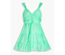 Tiered linen-blend gauze mini dress - Green