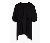 Oversized gathered cotton-jersey T-shirt - Black