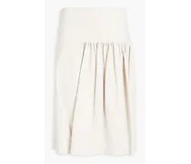 Pleated pebbled-leather skirt - White