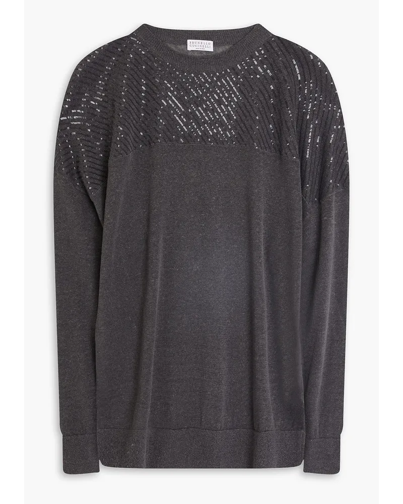 Brunello Cucinelli Sequin-embellished linen-blend sweater - Gray Gray
