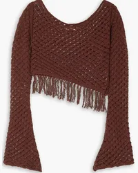 Savannah Morrow Ammoudi cropped fringed crocheted Pima cotton top - Brown Brown