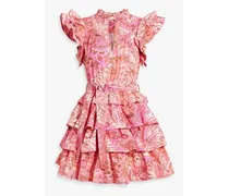 Lulua ruffled printed cotton-poplin mini dress - Pink
