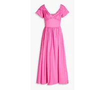 Gathered cotton-blend midi dress - Pink