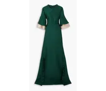 Button-embellished ruffled satin-piqué gown - Green