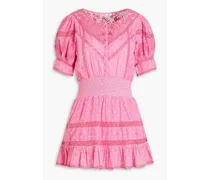 Jaislyn shirred polka-dot cotton mini dress - Pink