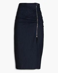 Sandro Ruched pinstriped twill midi skirt - Blue Blue