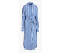 Sylvia belted striped cotton-gauze shirt dress - Blue