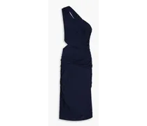 One-shoulder draped cutout jersey midi dress - Blue