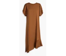 Asymmetric silk-cady midi dress - Brown