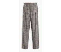 Prince of Wales checked wool and cashmere-blend tweed wide-leg pants - Black