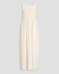 Maison Margiela Embellished pleated silk-chiffon and twill midi dress - White White