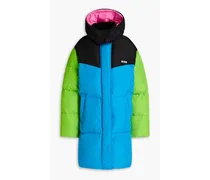Color-block quilted shell hooded coat - Blue