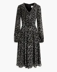 Mikael Aghal Pleated floral-print fil coupé chiffon midi dress - Black Black