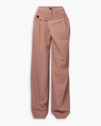 Peter Do Layered asymmetric pleated twill straight-leg pants - Pink Pink