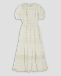 Ulla Johnson Guinevere ruffled crochet-trimmed cotton-blend poplin midi dress - White White