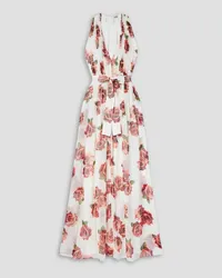 Adam Lippes Waterfall belted pleated floral-print silk-chiffon maxi dress - White White