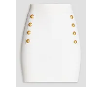 Button-embellished ribbed-knit mini skirt - White