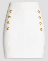 Balmain Button-embellished ribbed-knit mini skirt - White White