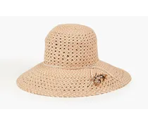 Hatmaker feather-trimmed straw sunhat - Neutral