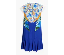 Ruffled printed silk-crepe mini dress - Blue