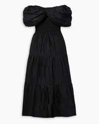 Sea Loren off-the-shoulder gathered ramie midi dress - Black Black