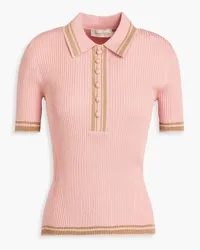 Zimmermann Metallic ribbed-knit polo shirt - Pink Pink