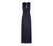 Belted satin-crepe maxi dress - Blue