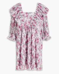 Ganni Shirred floral-print crepon mini dress - Pink Pink