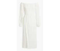 Air off-the-shoulder shirred linen-blend midi dress - White