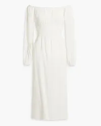 Onia Air off-the-shoulder shirred linen-blend midi dress - White White