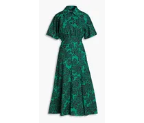 Floral-print cotton-poplin midi shirt dress - Green