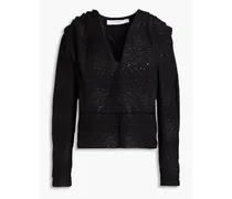 Hateya sequin-embellished metallic cotton-blend tweed blouse - Black