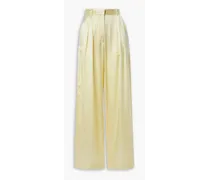Pleated silk-satin wide-leg pants - Yellow